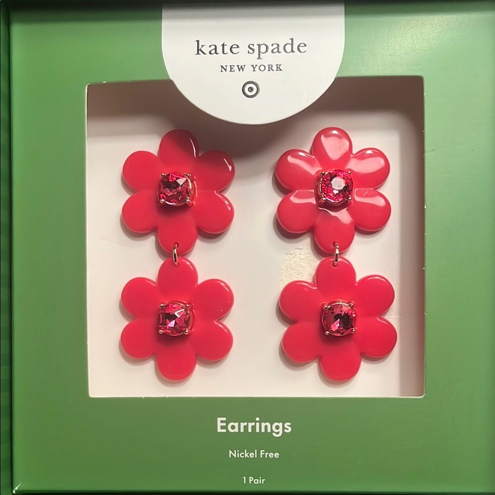 Kate Spade red flower earrings NWT